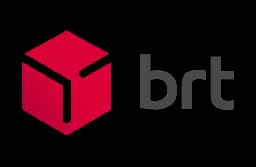 Red 3D cube logo beside black 'brt' text.