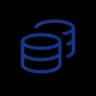 Two dark blue icons representing stacked databases or coins on a black background.
