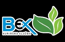 BEX KURIRSKA SLUŽBA logo with stylized blue text, an eye symbol, and three green leaves.