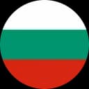 Circular Bulgarian flag with horizontal white, green, and red stripes.