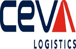 CEVA Logistics logo with dark blue text and a red stylized 'A' on a black background.