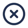 Blue 'X' close icon within a blue circle on a black background.
