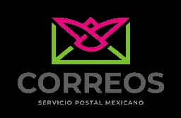 Logo for Correos Servicio Postal Mexicano, featuring a pink and green abstract envelope design.
