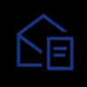 Blue outline of an open envelope and a document icon on a black background.