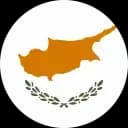 Circular flag of Cyprus with an orange island map and two green olive branches.
