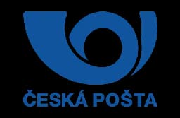Blue stylized logo for Česká Pošta, featuring a swirling abstract design on a black background.