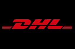 The official DHL logo featuring stylized red letters 'DHL' on a black background.