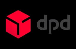DPD logo: red 3D cube icon beside dark grey 'dpd' text on black background.