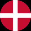 Circular Danish flag, red with a white Scandinavian cross extending to the edges.