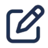 Dark blue outline icon of a square with a pencil, symbolizing editing or composing.