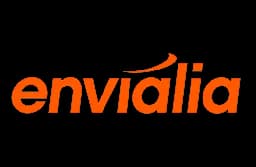 Orange 'envialia' logo with a curved element, against a black backdrop.