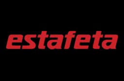 The word 'estafeta' in bold, red, italicized letters on a black background.
