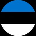 Circular Estonian flag with horizontal stripes of blue, black, and white.