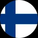 Circular Finnish flag, white with a blue Nordic cross extending to the edges.