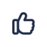 Dark blue outline of a thumbs-up icon against a black background.