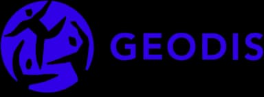 Blue GEODIS logo with a circular graphic of abstract human figures in dynamic motion.