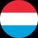 Circular flag of Luxembourg with horizontal red, white, and light blue stripes.