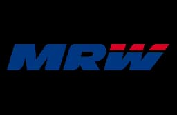 MRW logo with blue letters and red diagonal accents on a black background.