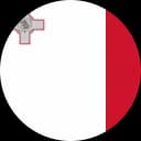 Circular flag of Malta, white on the left, red on the right, with a George Cross in the canton.
