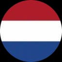 Circular flag of the Netherlands with horizontal red, white, and blue stripes.