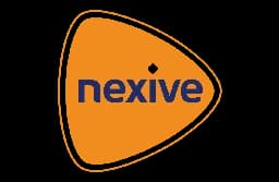 Orange triangular logo with rounded corners displaying the dark blue word 'nexive'.