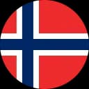 Circular flag of Norway, red with a white-bordered blue Scandinavian cross.