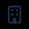 Blue outline icon of a building with four windows on a dark background.