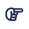 Dark blue outline icon of a hand with the index finger pointing right.