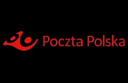 Red stylized bird and human figure logo with 'Poczta Polska' text on a black background.