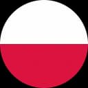Circular flag of Poland, horizontal white stripe on top and red stripe on bottom.