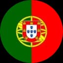 Circular flag of Portugal, vertical green and red halves with the national coat of arms.