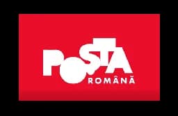 Poșta Română logo featuring white text on a vibrant red background.