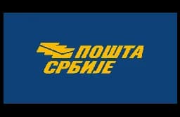 Yellow stylized envelope and Cyrillic text 'ПОШТА СРБИЈЕ' on a blue background.