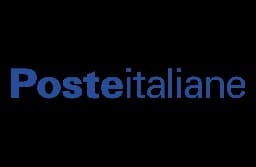 Blue text 'Posteitaliane' logo displayed on a black background.