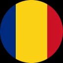Circular flag of Romania, vertical blue, yellow, and red stripes.