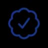 Blue verified badge with a white checkmark on a dark background.