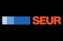 SEUR logo featuring a blue gradient bar next to the orange company name.