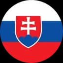 Circular flag of Slovakia with horizontal white, blue, red stripes and a shield.