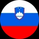 Circular flag of Slovenia with horizontal white, blue, red stripes and the Triglav shield.