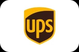 Brown shield-shaped UPS logo with gold trim and white 'ups' text on a white background.