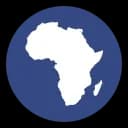 White silhouette map of Africa on a dark blue circular background.