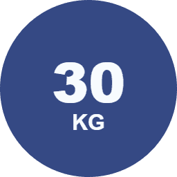 Blue circular icon displaying '30 KG' in white text, representing a weight.