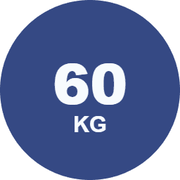A blue circular icon displays '60 KG' in bold white text, indicating a weight measurement.