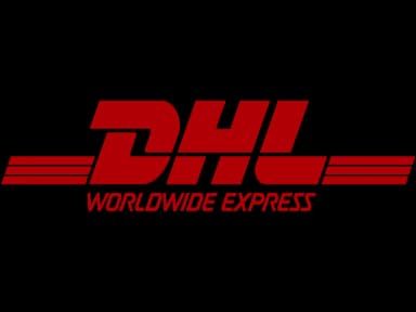 DHL Worldwide Express logo in red text on a black background.