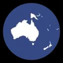 Australia and New Zealand shown in white on a blue circular background.