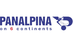 The Panalpina logo features its name in blue, 'on 6 continents' tagline, and a winged graphic.