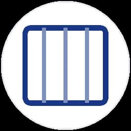 A blue icon showing a rectangle divided into four vertical columns inside a white circle.