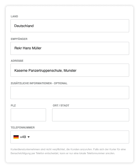 Versand ins Militaer mit Eurosender