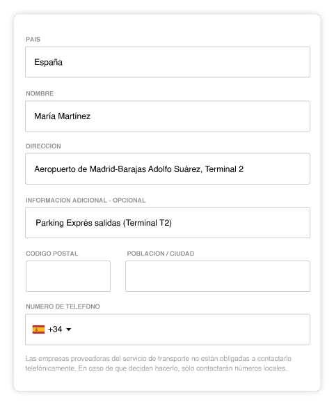 dirección para enviar a un aeropuerto