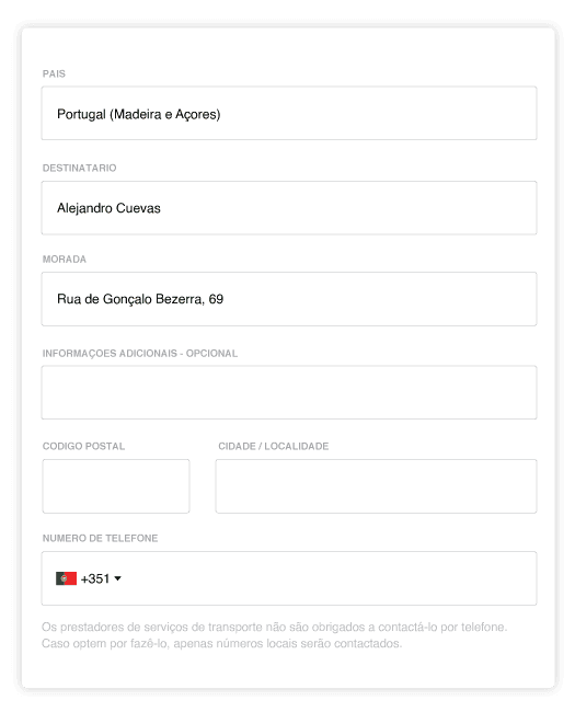 endereco encomenda para ilha